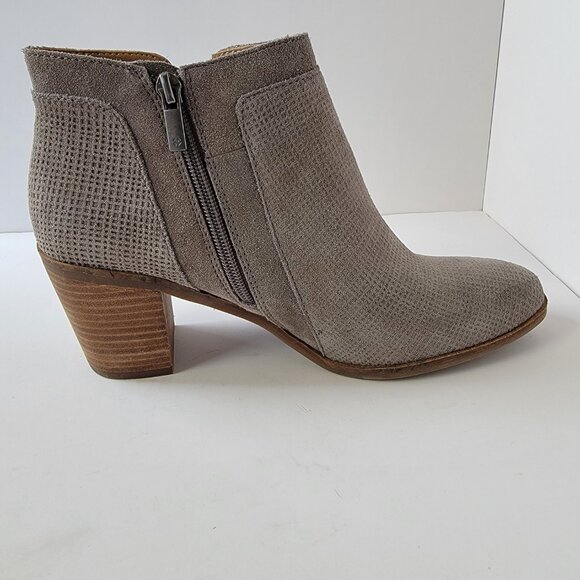 Lucky Brand Ponic Gray Suede Leather Boho Round Toe Ankle Booties, Size 10M - Picture 9 of 14